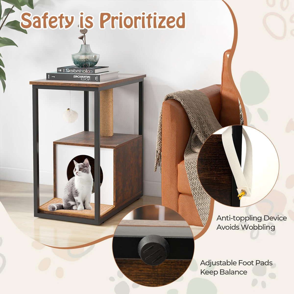 Cat Scratch Table Cat Furniture End Table, Cat House for Indoor Cats w/Scratching Post ...