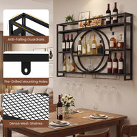 3-Tier Wall Mounted Wine Rack with Glass Holder for Home Bar