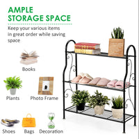 3-Tier Scrollwork Design Metal Plant Stand for Balcony Garden Yard