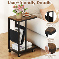 C-Shaped Side Table on Wheels