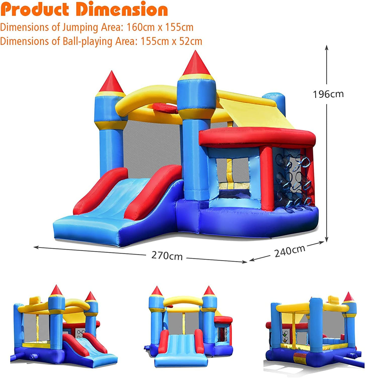5-in-1 Inflatable Kids Jumping Castle Bouncer with Slide (No Blower)