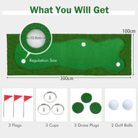 300 cm x 100 cm Golf Putting Green, Professional Golf Training Mat w/ 2 Golf Balls