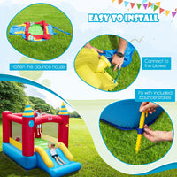 Inflatable Bounce House, Kids Bouncy Castle with Stakes, Carry Bag, Repair Kit, for Boys Girls 3-10 Years (Without Blower)