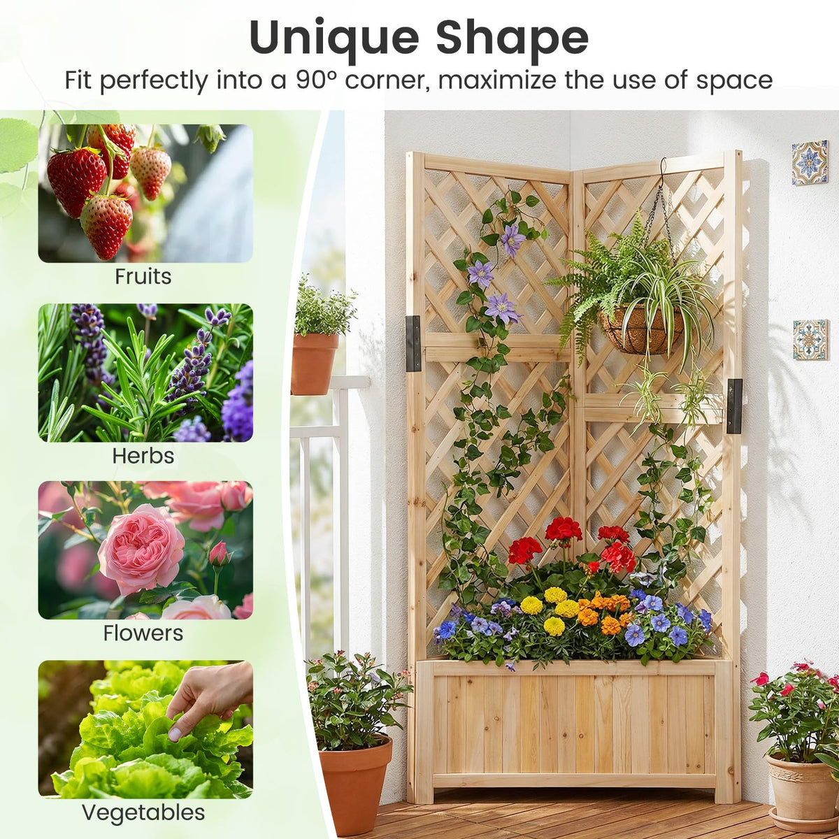 Corner Raised Garden Bed with Trellises for Climbing Plants Vegetables for Yard