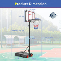 Basketball Hoop Stand, Adjustable Basketball Hoop w/ 193-248cm Height Adjustment