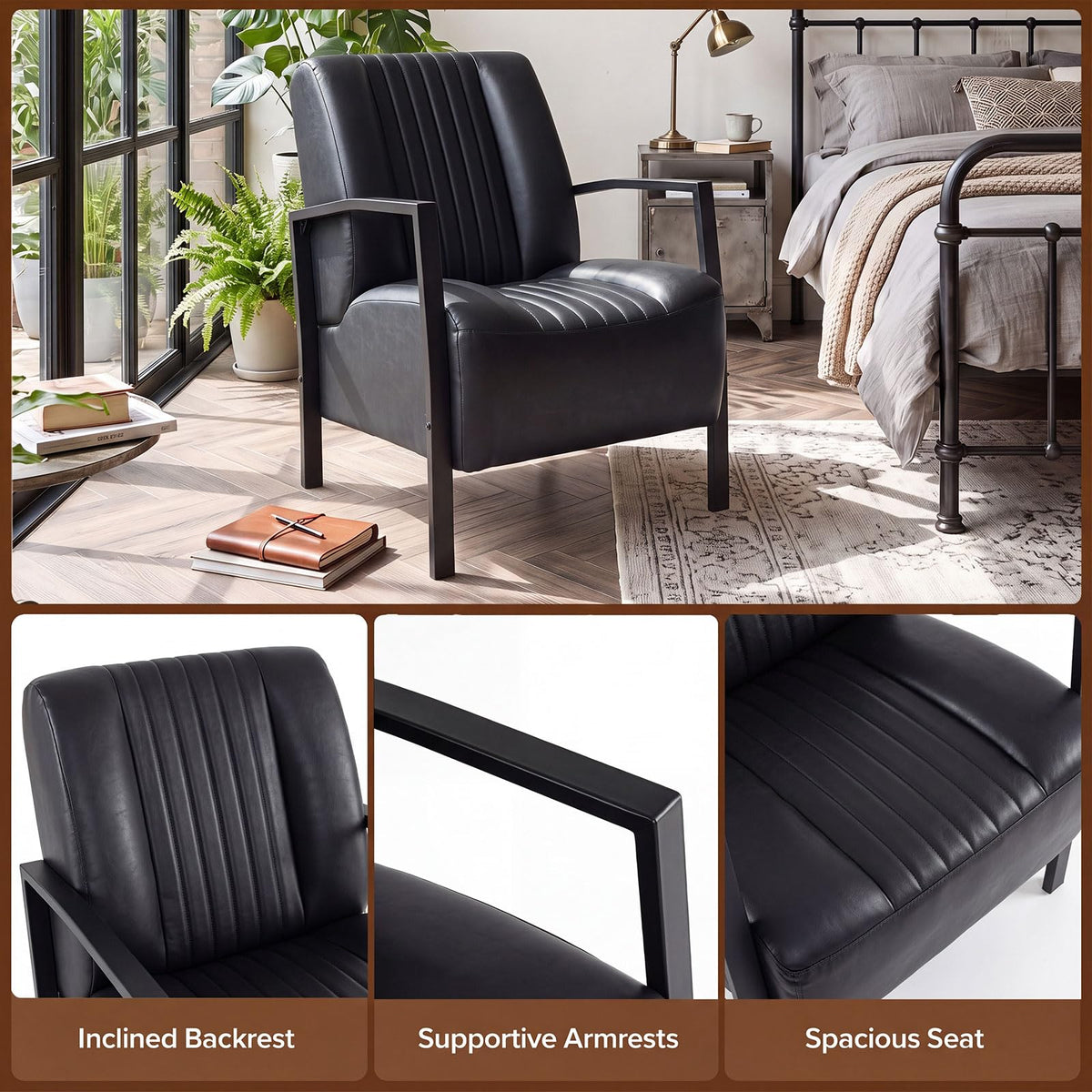 Giantex PU Leather Upholstered Armchair with Padded Seat & Back
