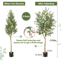 Giantex 2-Pack Artificial Olive Tree, 1.85m Tall Faux Olive Plants in Cement Pot, Topiary Silk Tree