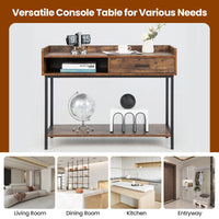 Giantex Long Console Table for Small Space, Couch Side Table with Drawer & Anti-Tipping Kit, Rustic Brown