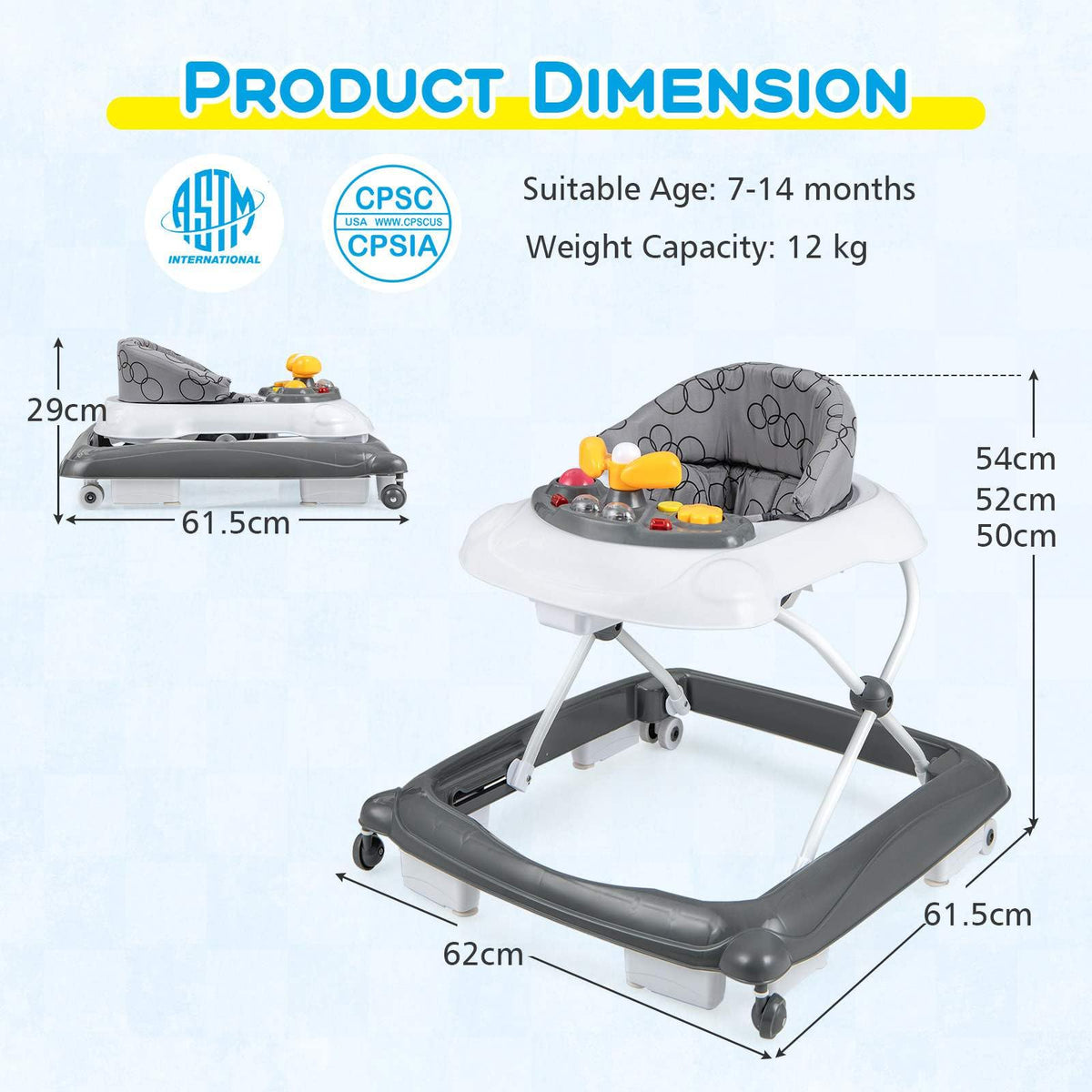 Foldable Baby Walker Toddler Activity Center Push Walker