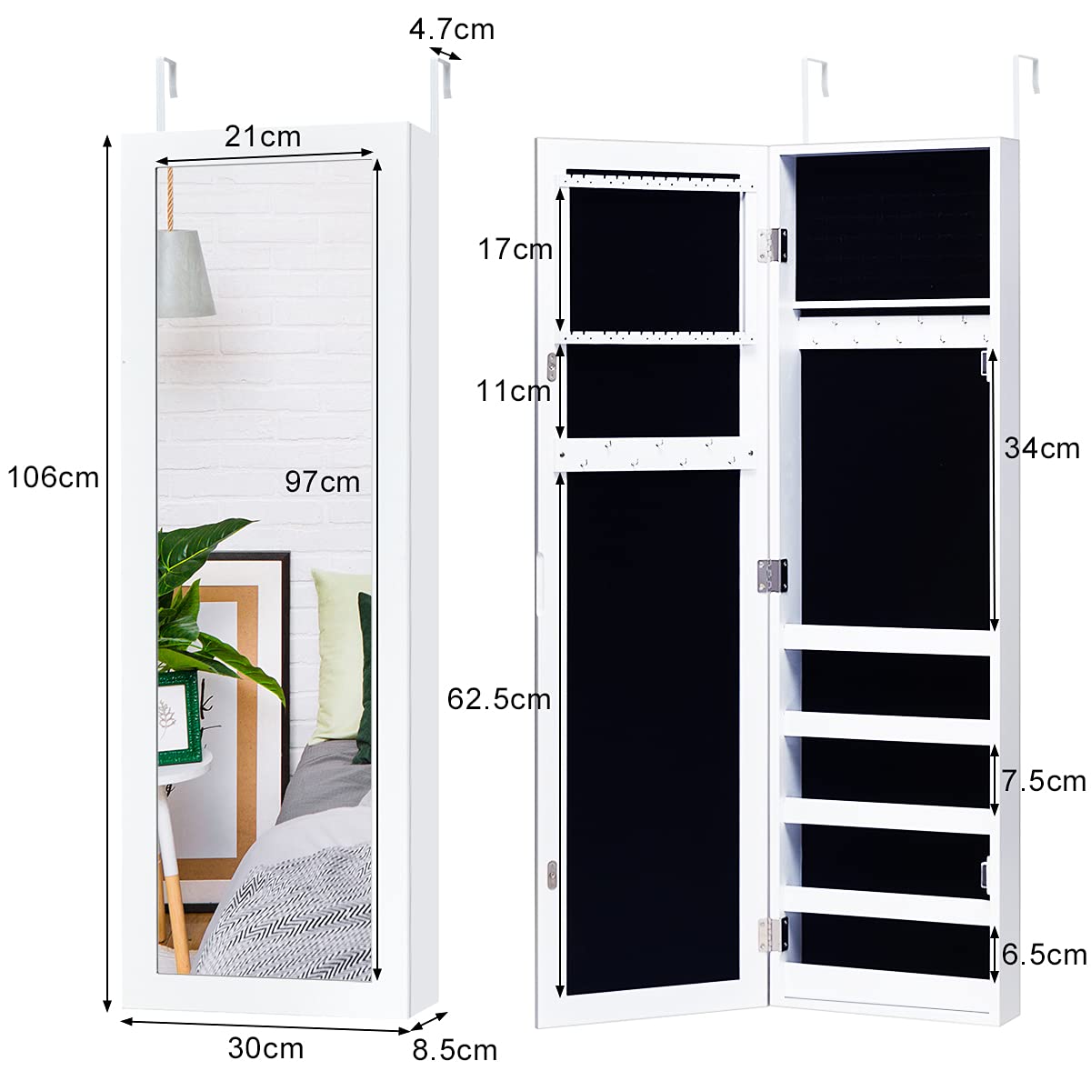 Giantex Jewelry Storage Armoire, Jewelry Armoire Organizer w/ Full Length Mirror, Wall Door Mounted Mirror Jewelry Cabinet