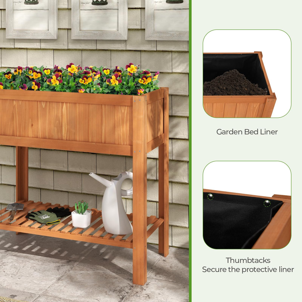 Giantex Raised Garden Bed Outdoor, Elevated Fir Wood Garden Box with Legs