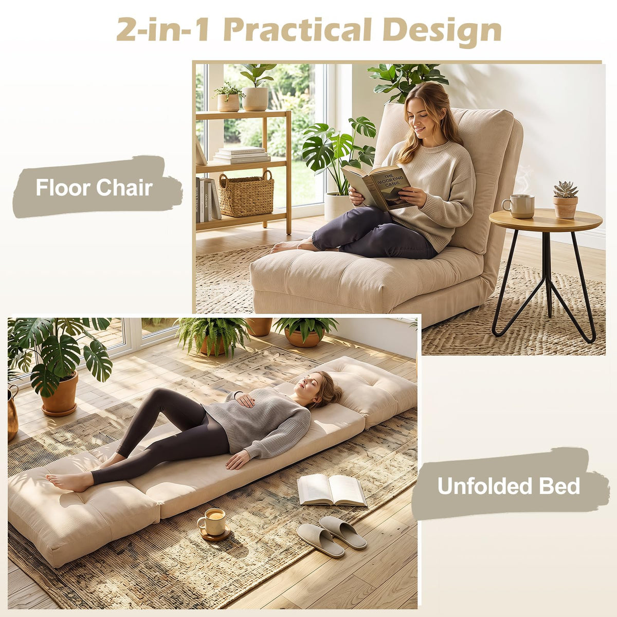 5-Level Adjustable Floor Chair with Back Support & Padded Cushions for Reading