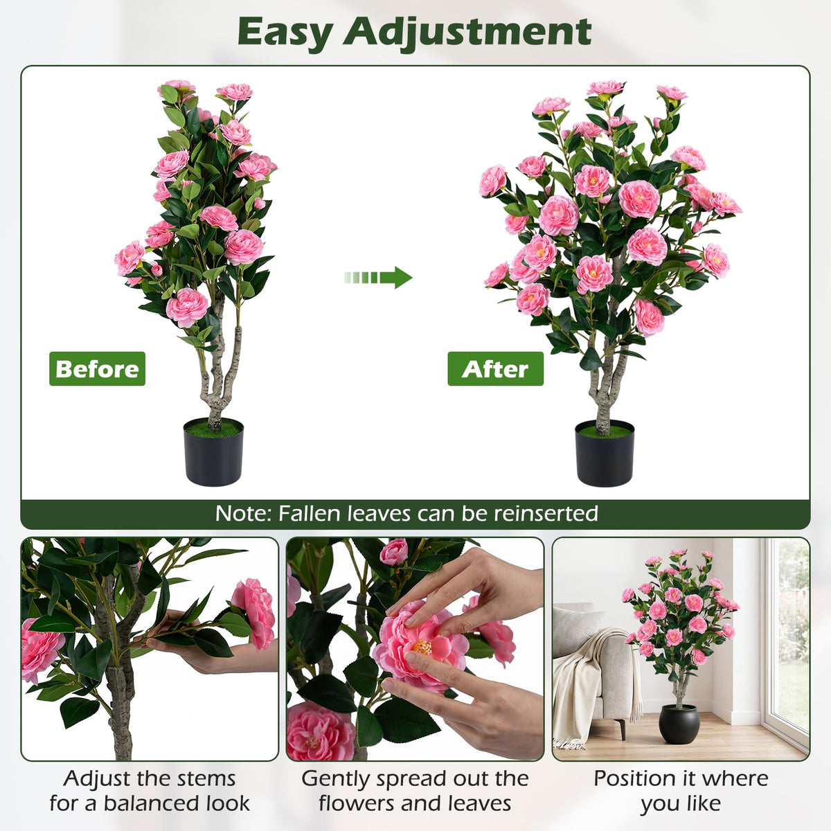 100cm Artificial Camellia Tree for Home Office or Porch Decoration
