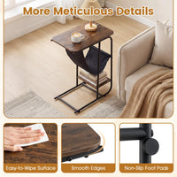 Giantex C-Shaped End Table with Canvas Book Holder & Bottom Storage Shelf