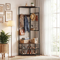 Freestanding Coat Rack with Storage Shelves and Shoe Racks