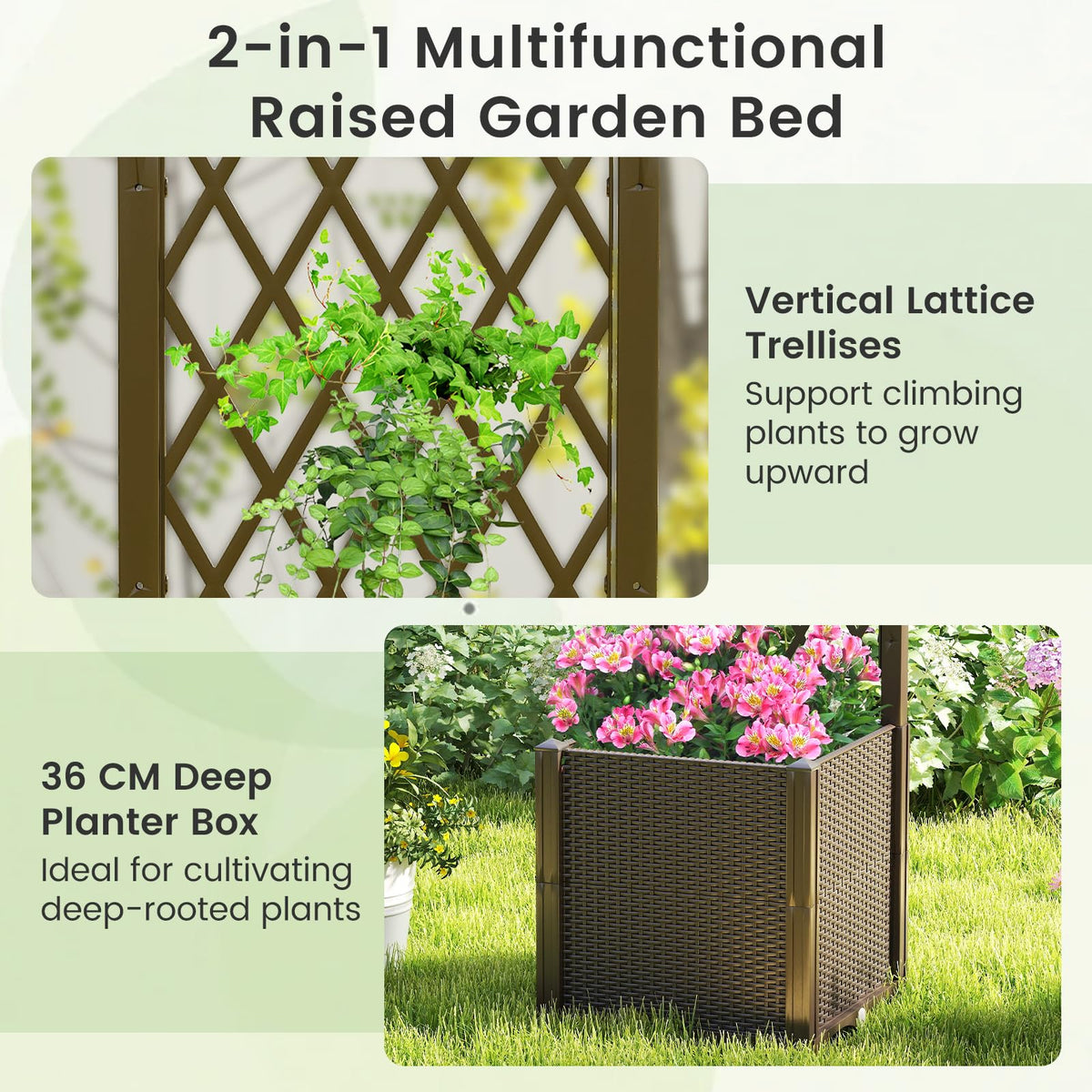 Raised Garden Bed with Trellis, Elevated Planter Box