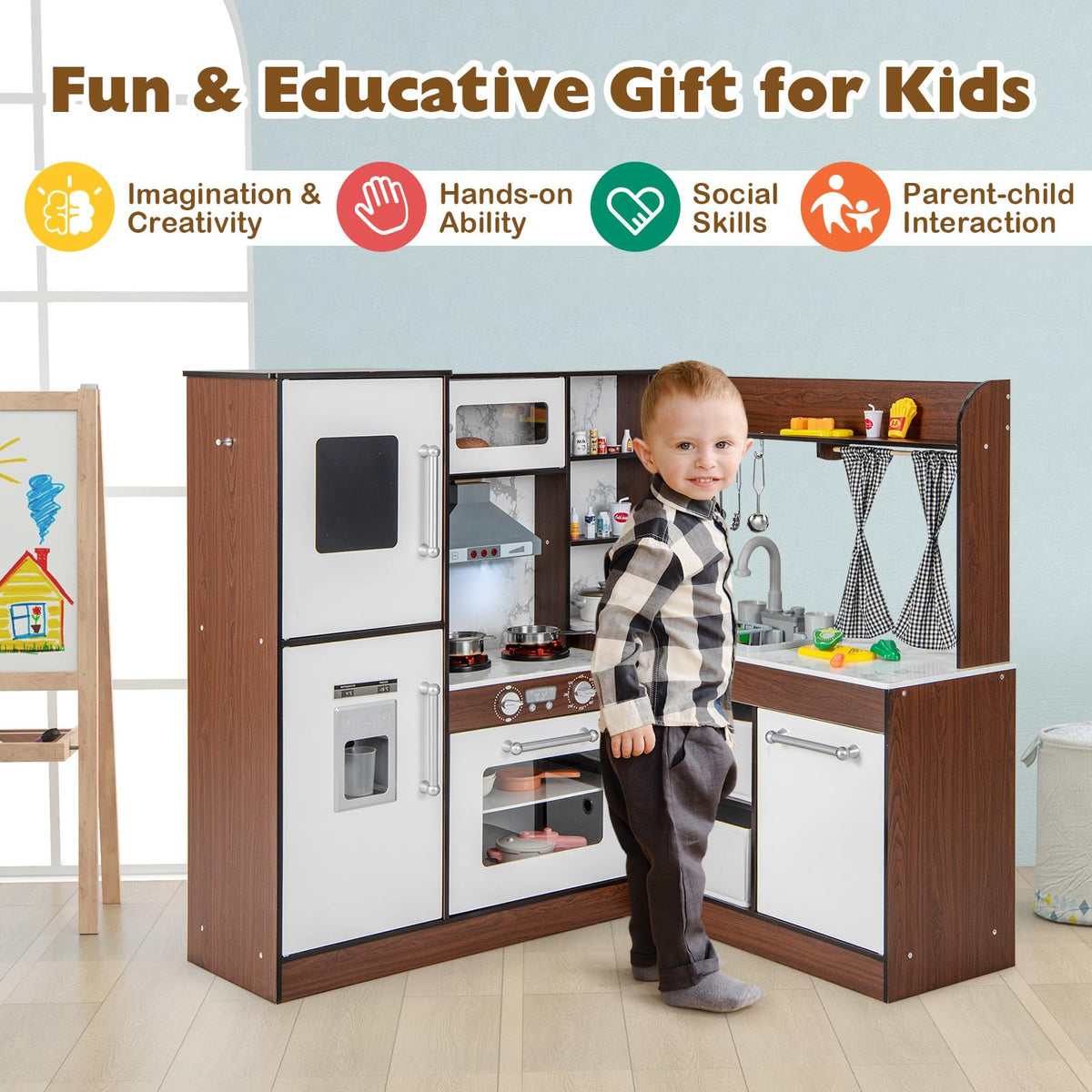 Wooden Corner Play Kitchen with Lights and Sounds