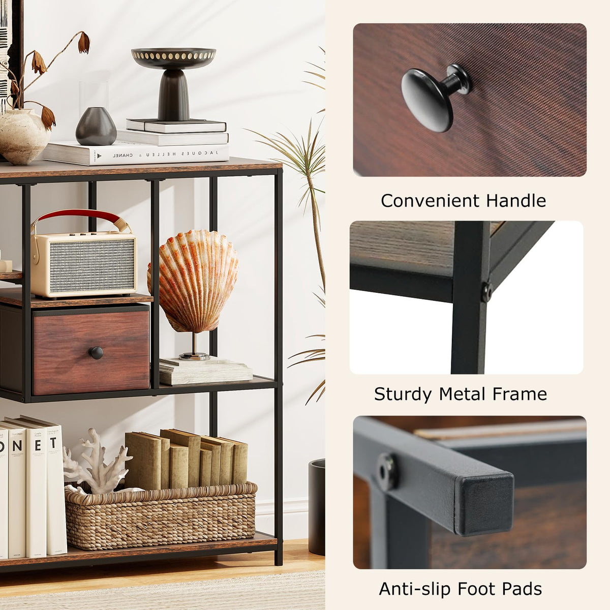 100cm Console Table with Storage Behind Sofa Couch Table with Drawer and 4-Tier Display Shelf