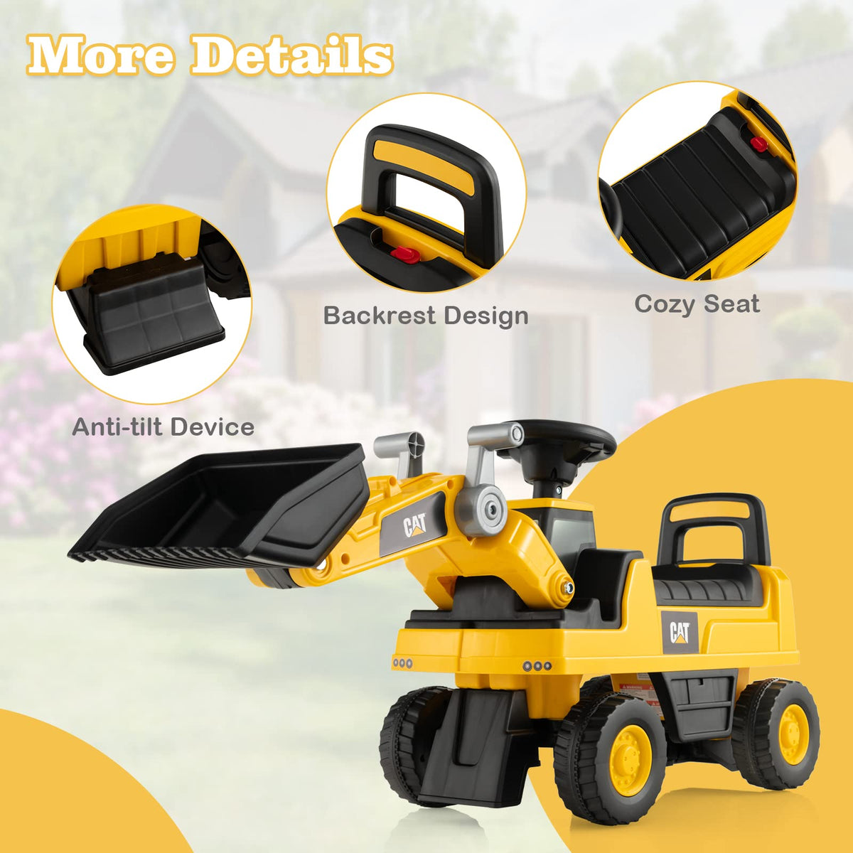 Kids Ride-on Excavator Construction Bulldozer Truck with Adjustable Bucket