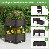 Set of 2 Raised Planter Boxes with Self-Watering System