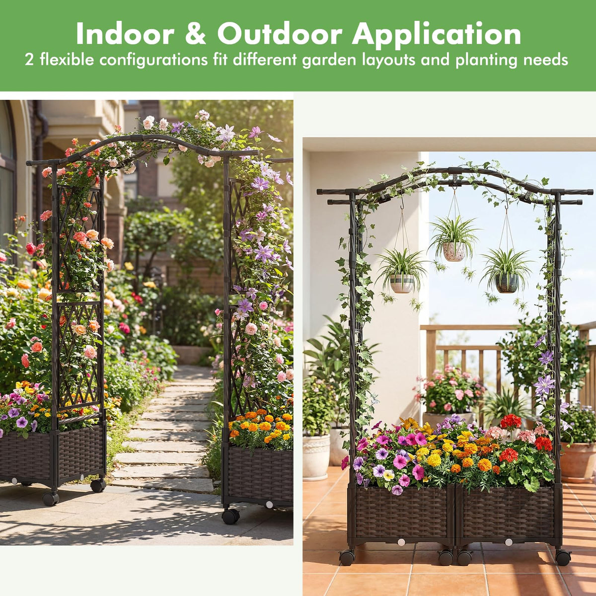 Self-Watering Planter Boxes w/Lattice Trellis & Roof