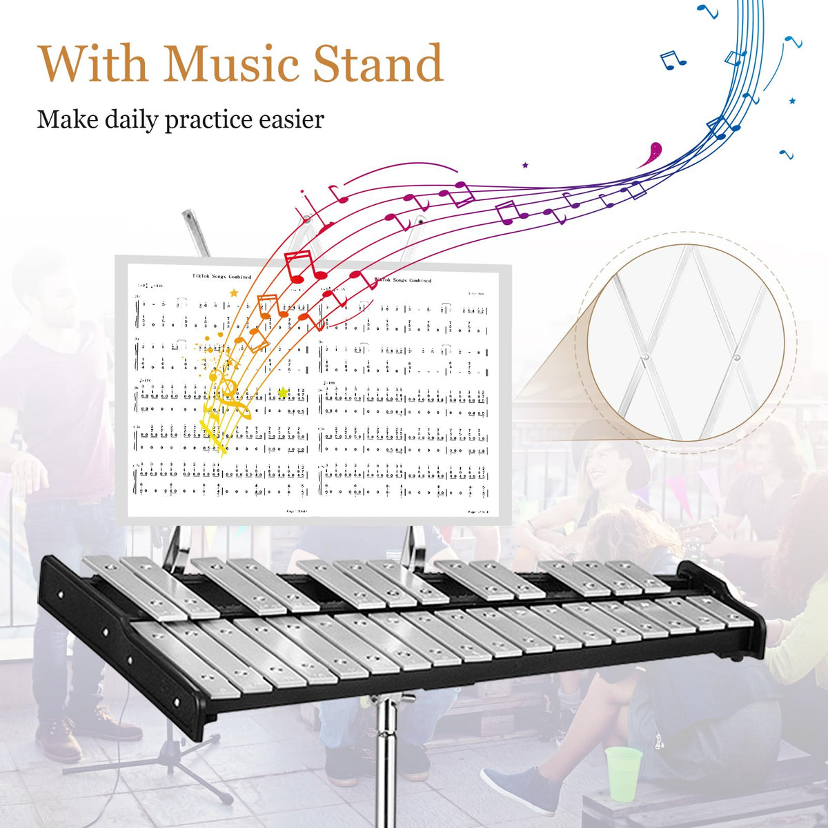 30 Notes Glockenspiel Bell Kit with Height Adjustable Stand