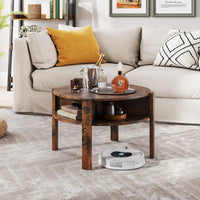2-Tier Round Coffee Table w/Storage, 75 cm Tea Cocktail Table w/ 4 Shelves