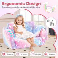 2-in-1 Folding Kids Couch with Blanket for 3+ Kids
