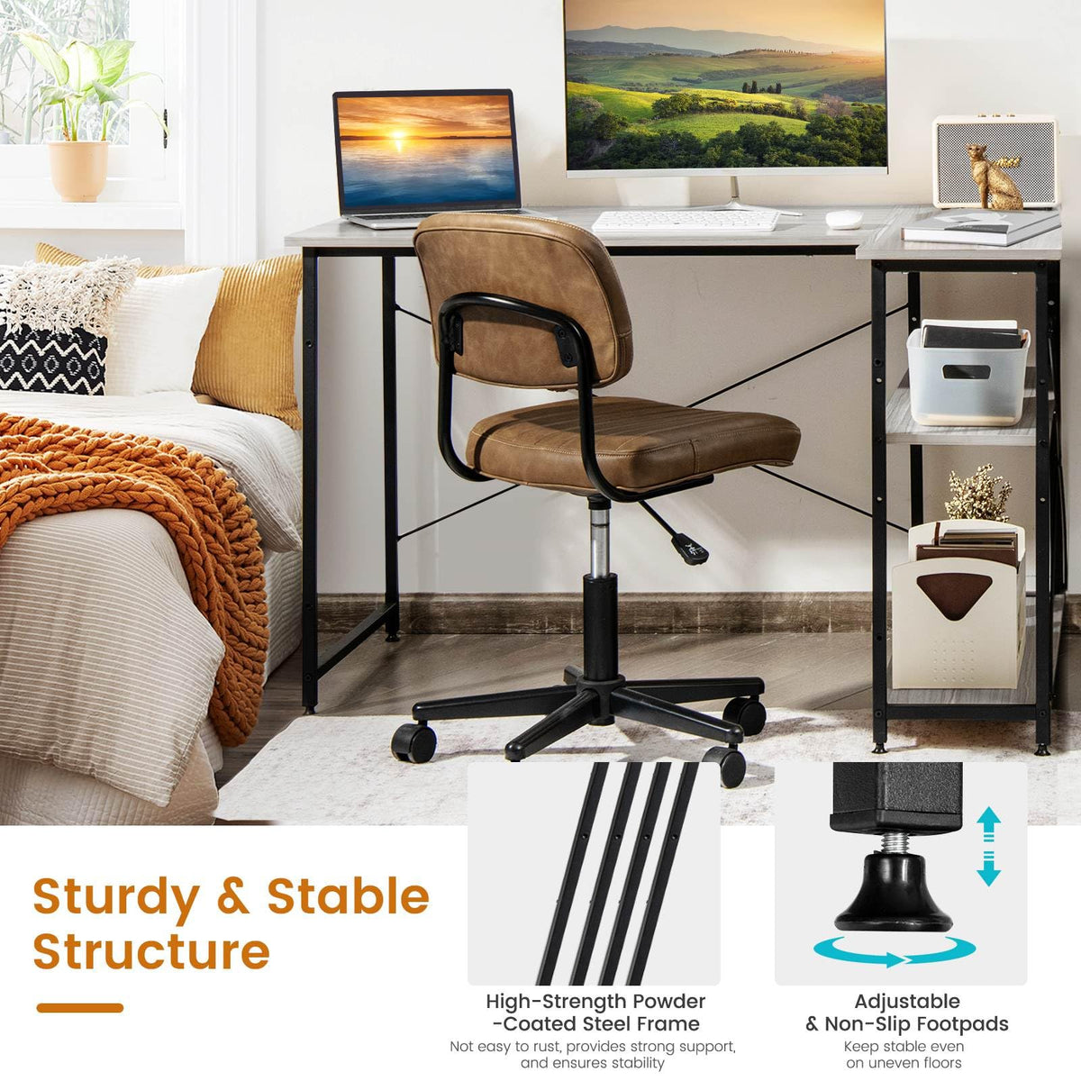 Giantex L-Shaped Desk 120 cm Writing Study Laptop Desk with Adjustable Storage Shelves