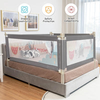 176CM Toddler Bedrail, 72.5-101.5 CM Extra Tall Bed Guardrail w/Anti-Collision Cotton & Side Pocket