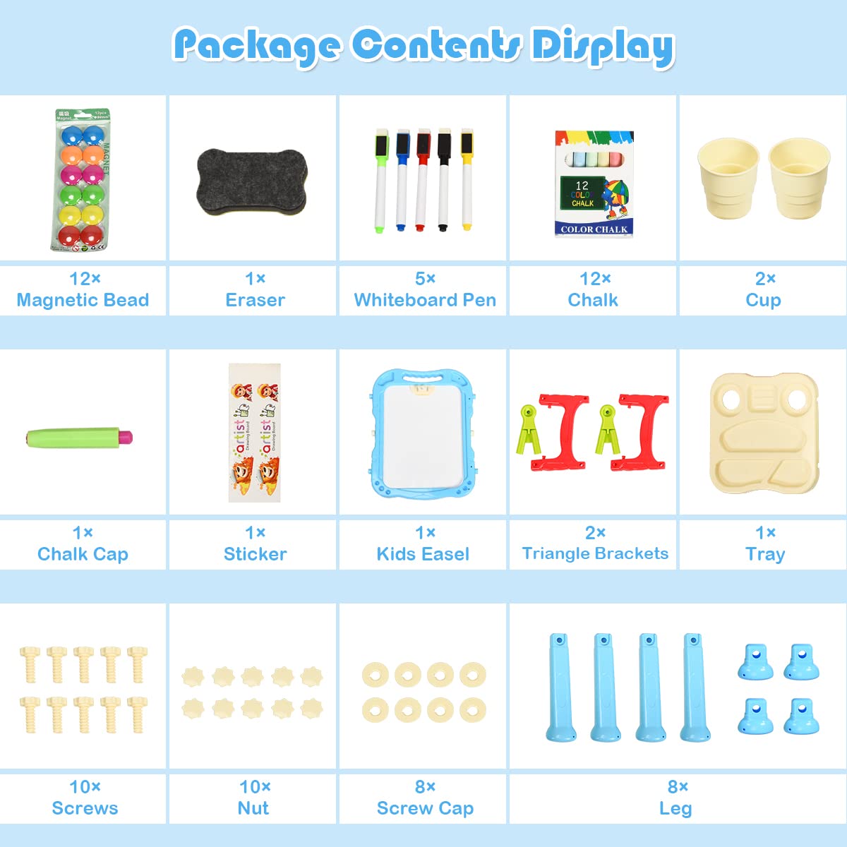 Double Sided Chalkboard and Whiteboard with Art Accessories