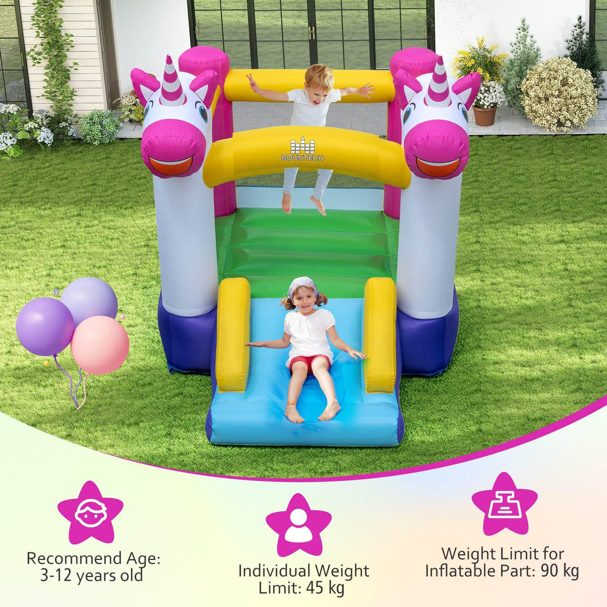 Inflatable Bounce House, 2-in-1 Kids Bouncer with Slide & Jumping Area