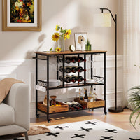 3-Tier Bar Cart Serving Cart on Wheels Industrial Rolling Beverage Cart Kitchen