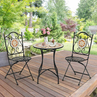 3 Piece Patio Bistro Set, Mosaic Pattern Metal Dining Set