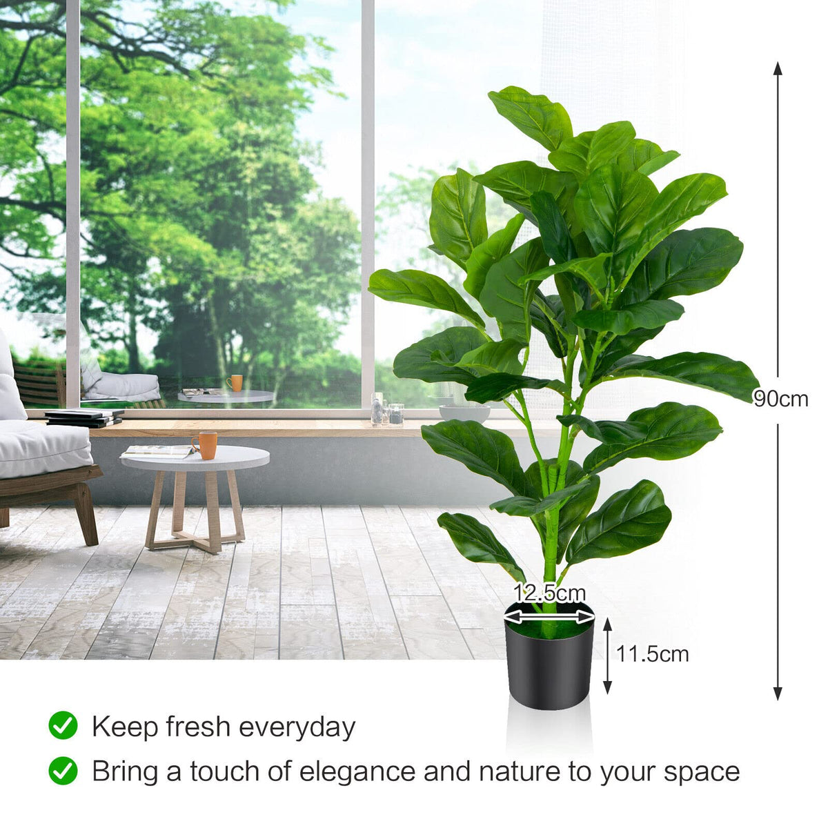 Giantex 90CM Artificial Fiddle Leaf Fig Tree, 2-Pack Faux Tree with 32 Leaves, Built-in Cement, Moss, Fake Greenery Plant