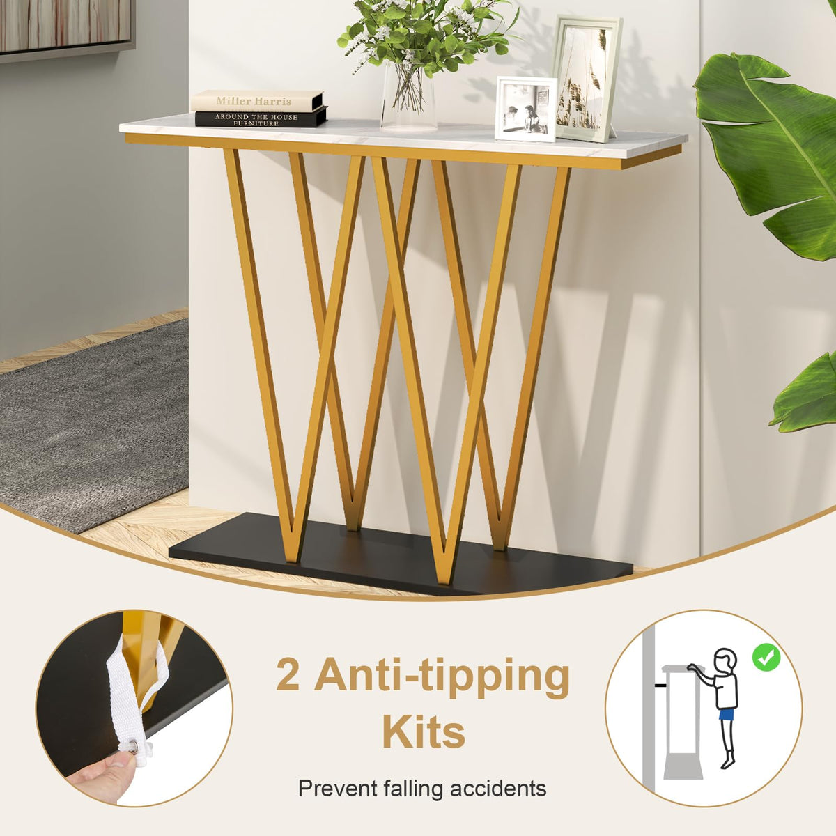100cm Modern Console Table with Faux Marble Table