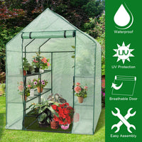 3 Tiers Outdoor Walk in Greenhouse, 12 Shelves Movable Green House Tunnel