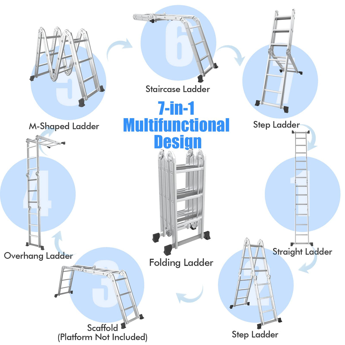 Giantex 7-in-1 12 Ft Folding Ladder, Multi Position Aluminium Extension Ladder