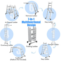 Giantex 7-in-1 12 Ft Folding Ladder, Multi Position Aluminium Extension Ladder