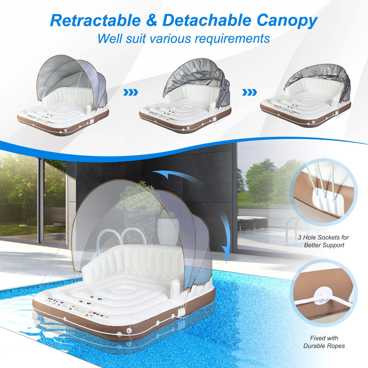 Lounge Raft Pool Canopy Island Inflatable Pool Float Lounge, Swimming Raft Lounge w/Hig ...