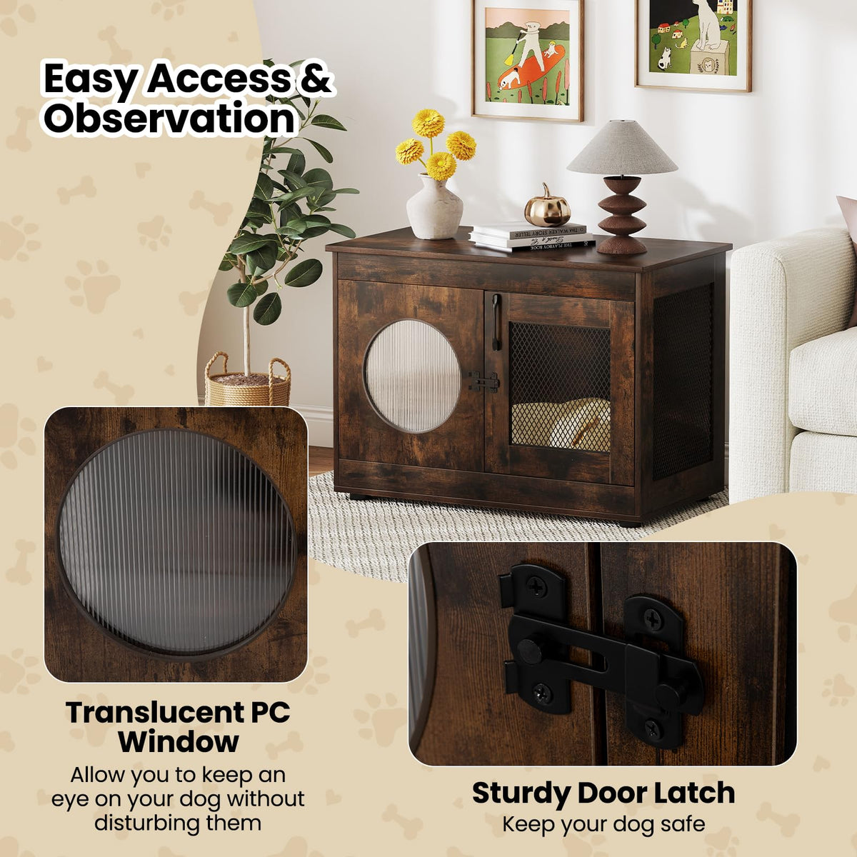 Dog Crate Furniture with Translucent Window for Small Medium Dogs