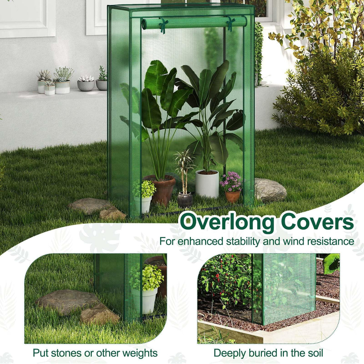 Portable Mini Greenhouse, Heavy Duty PE Cover, Elector-Coating Metal Frame