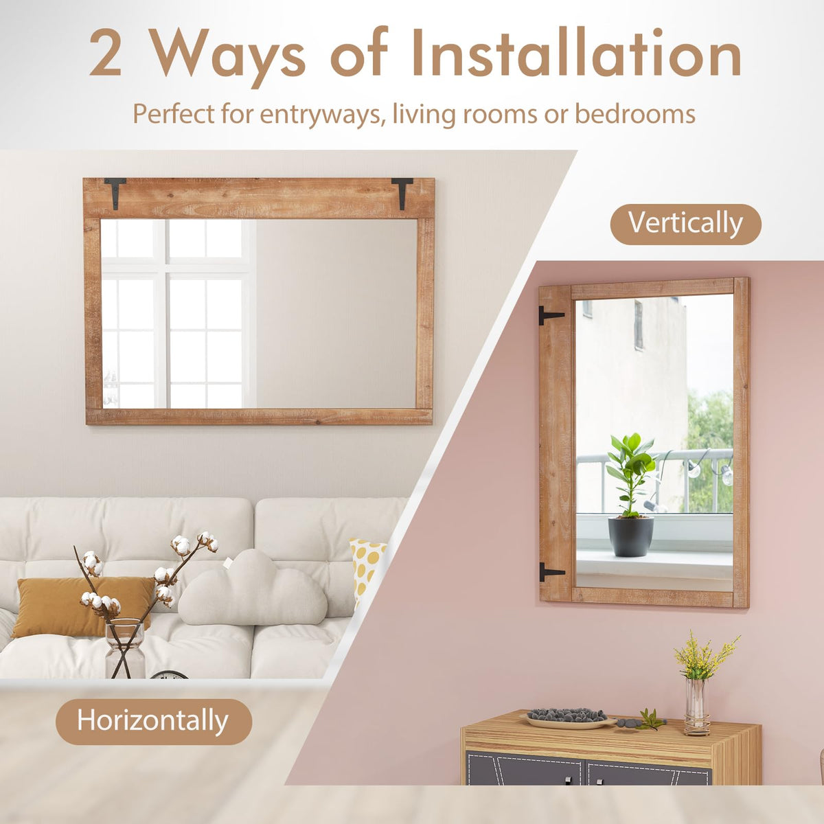 Rustic Barn Mirrors Giantex 100 x 70CM Farmhouse Wall Mirror, Rustic Barn Door Mirror w/Wo ...
