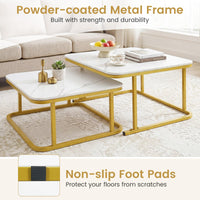 Nesting Coffee Table Set of 2 with Faux Marble Tabletop and Metal Frame for Living Room Bedroom