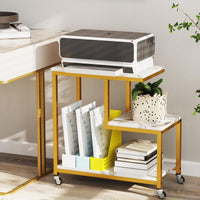 G-Shaped Side Table, 3-Tier Mobile End Table with Open Shelves