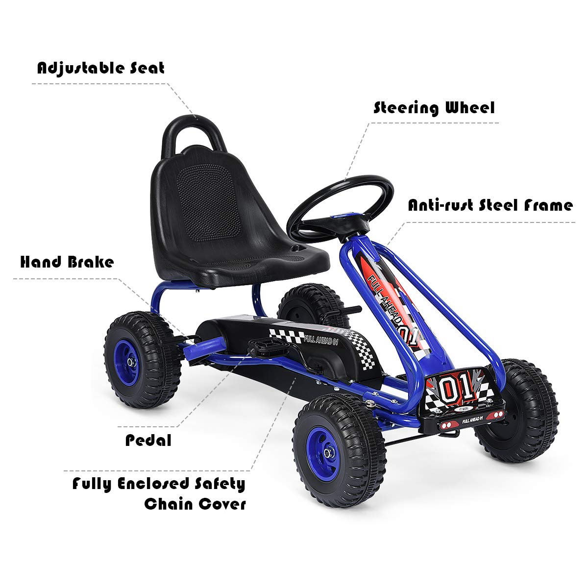 Pedal Go Kart for Kids with Adjustable Seat and Handbrake