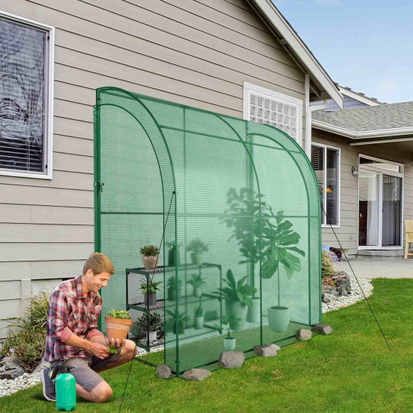 215 cm Portable Lean-to Walk-in Wall Greenhouse w/ Weatherproof PE Cover Outdoor