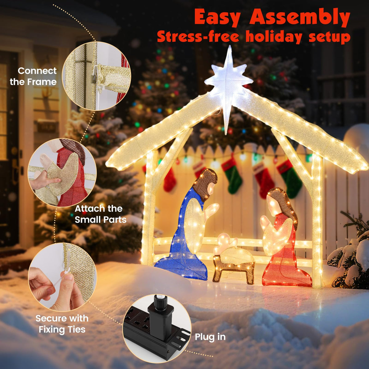121cm Pre-lit Christmas Holy Family Set with 272 Warm Cold White LED Lights