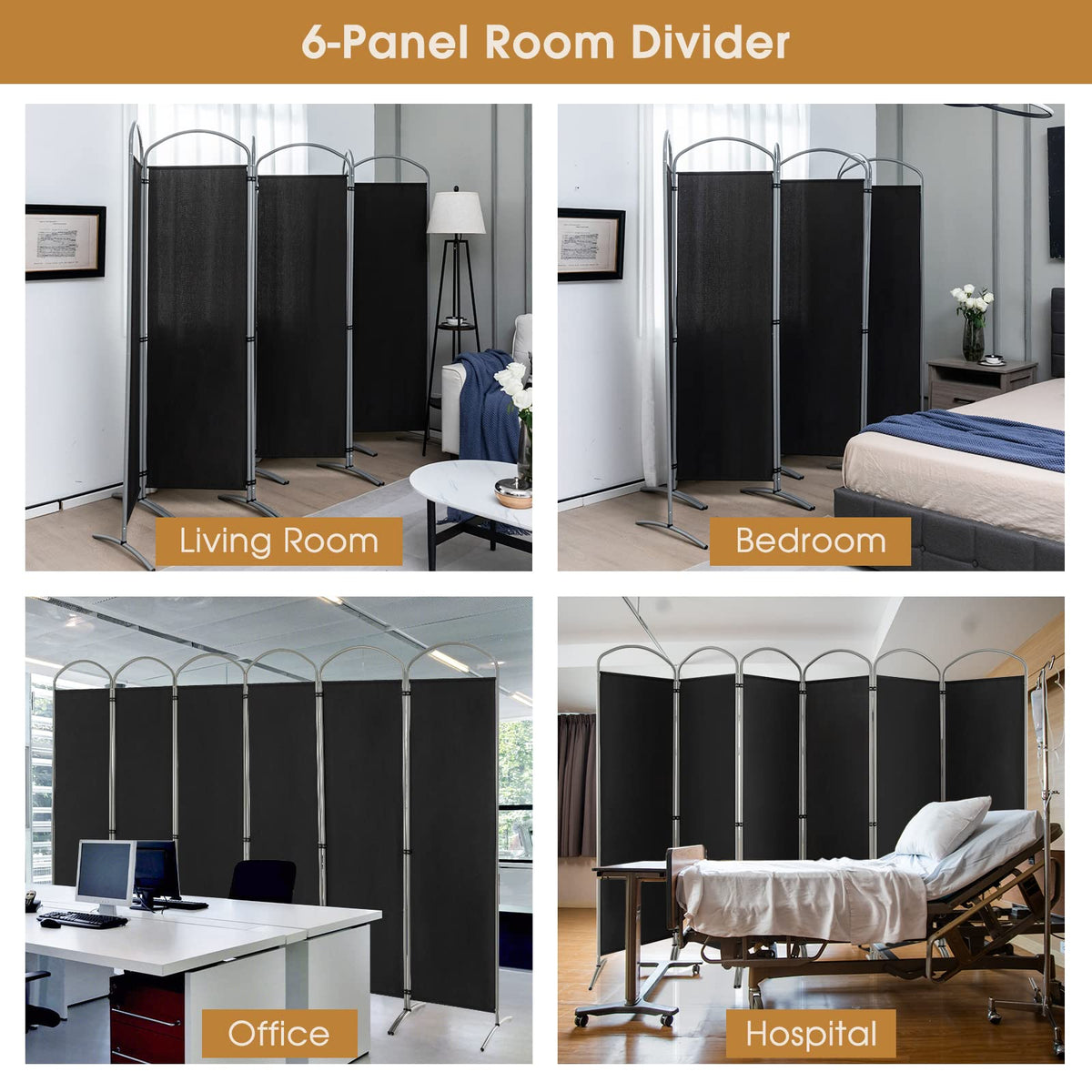 Giantex 6-Panel Folding Room Divider, Privacy Screen, Portable Polyester Fabric Wall Divider and Separator