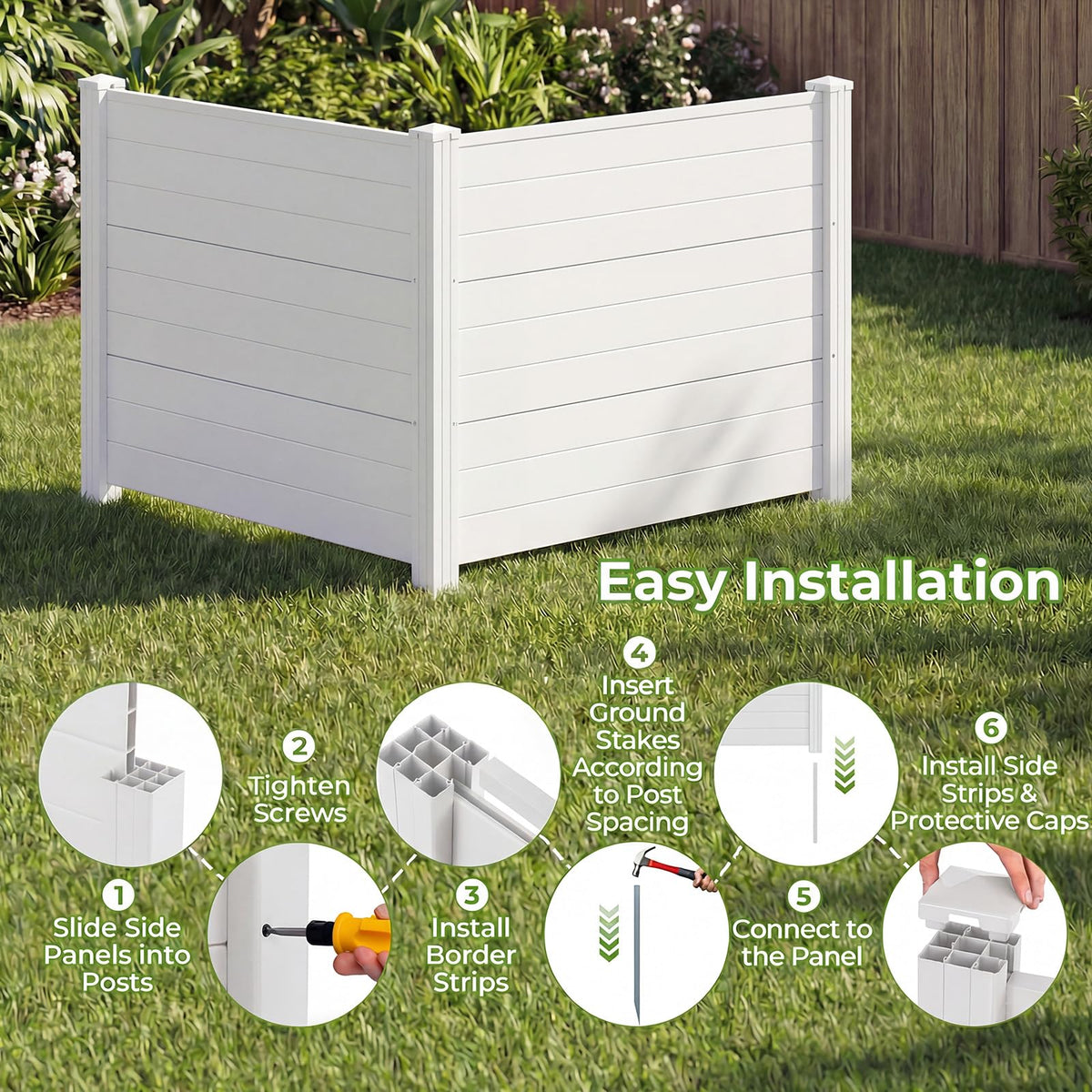 122 x 95 cm Air Conditioner Fence 2 Panels with Metal Stakes No Dig Enclosure